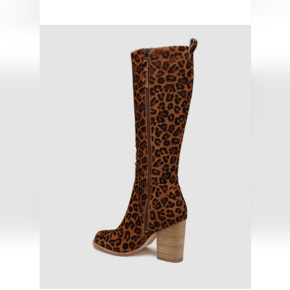NWOT $329 BILL BLASS Women's Brown Calf Hair Leopard Knee High Boots Size 8.5M - Picture 2 of 10